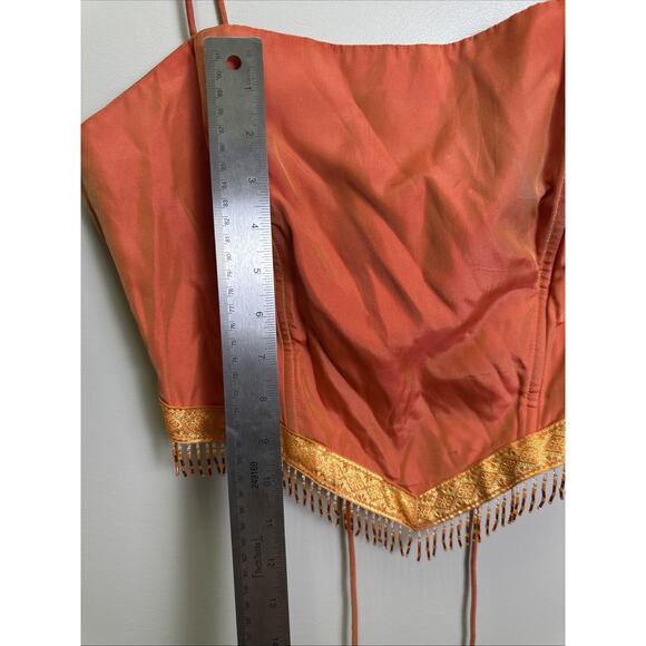 VTGY2K Niki Livas Corset Top 14 Spaghetti Strap Gold Trip Beaded Fringe Orange - Picture 9 of 9